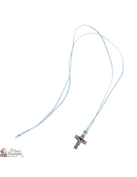 Cord Necklace with Wooden Cross - Blue