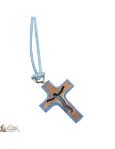 Cord Necklace with Wooden Cross - Blue
