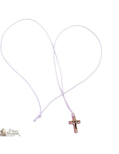 Collier Cordon avec Croix en bois - rose 2