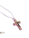 Halskette Schnur mit Holzkreuz - Rosa