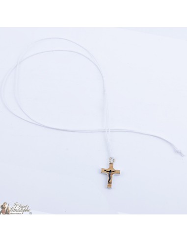 Cuerda del collar con la cruz de madera - Blanca