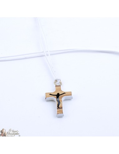 Cuerda del collar con la cruz de madera - Blanca