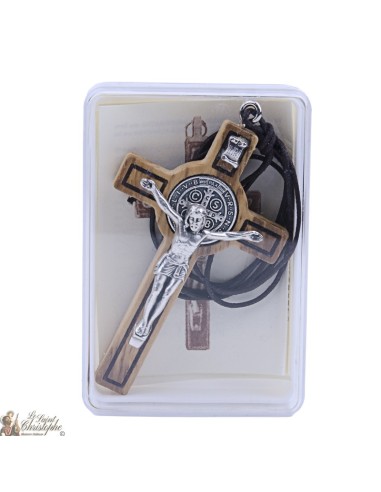 Houten kruis hanger heilige Benedictus met kleine doos