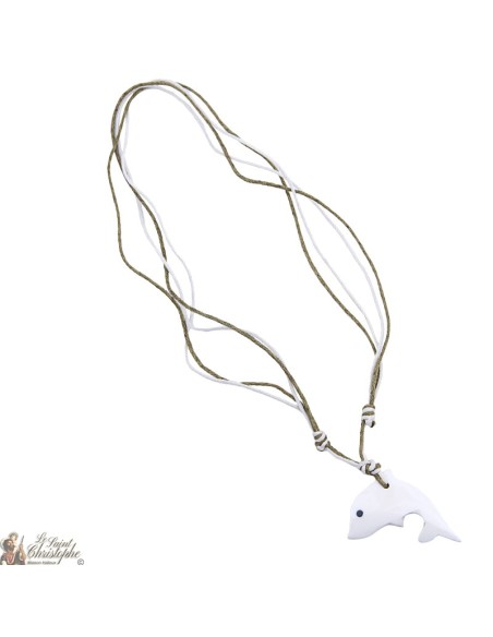 Collier réglable avec dauphin blanc