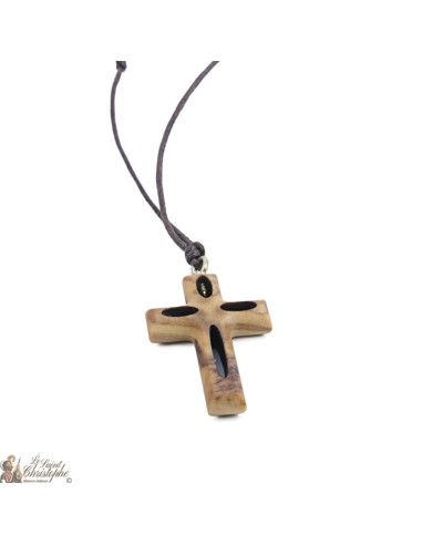 Cuerda del collar con madera de olivo Cruz