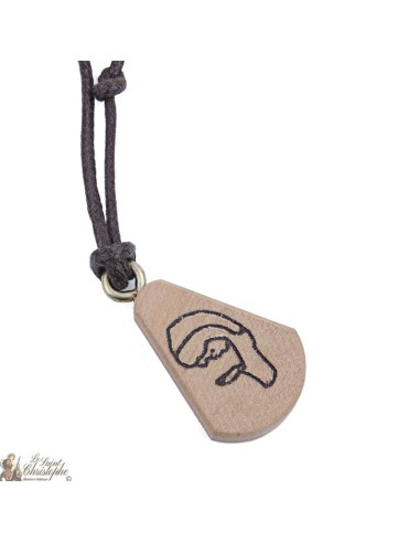 Necklace and pendant in olive wood with engraving of the virgin