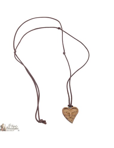 collana cavo - Segno di legno Cuore con Tau