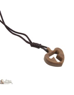 Collier cordon - Cœur en bois avec signe Tau   2