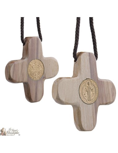 Cavo della collana con croce di legno di ulivo San Benedetto