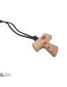Necklace Wooden Tau cord and pendant with red hearts