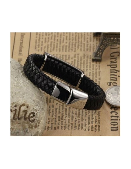 Leather and stainless steel bracelet with cross