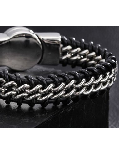 Leather and stainless steel bracelet with cross