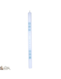 Bougie de communion Beige ou Blanc - 40 cm - carrés bleus