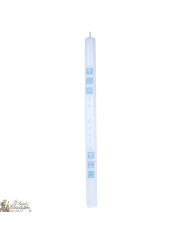 Communie kaars Beigeof wit - 40cm - blauwe vierkanten