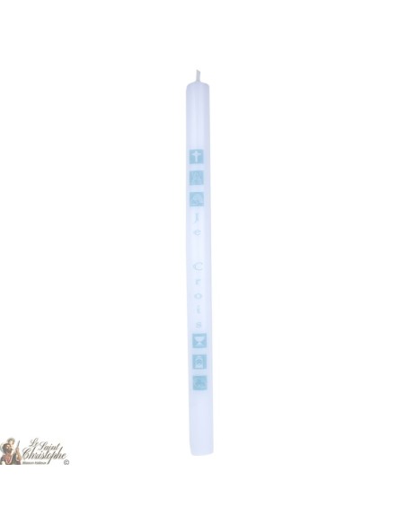 Kommunion Kerze Beige oder weiß  - 40cm - blaue Quadrate