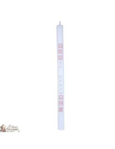 Kommunion Kerze Beige oder weiß  - 40cm - rosa Quadrate