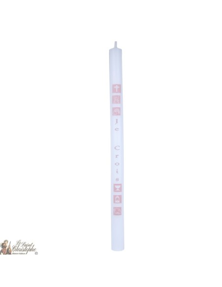 Kommunion Kerze Beige oder weiß  - 40cm - rosa Quadrate