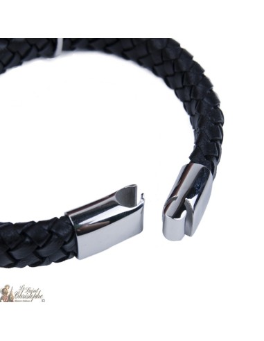 Bracelet cuir et métal inoxydable avec croix