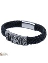 Bracelet cuir et métal inoxydable avec croix