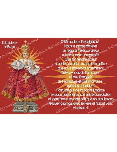 sticker with french  prayer - Infant Jesus of Prague